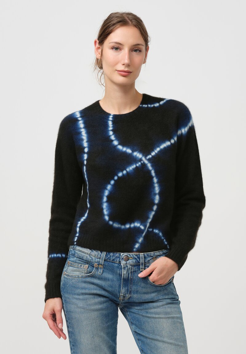 Suzusan Cashmere Mokume Shibori Sweater in Light Grey & Black Line	