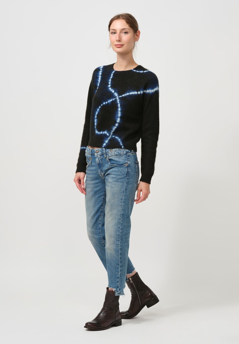 Suzusan Cashmere Mokume Shibori Sweater in Light Grey & Black Line	