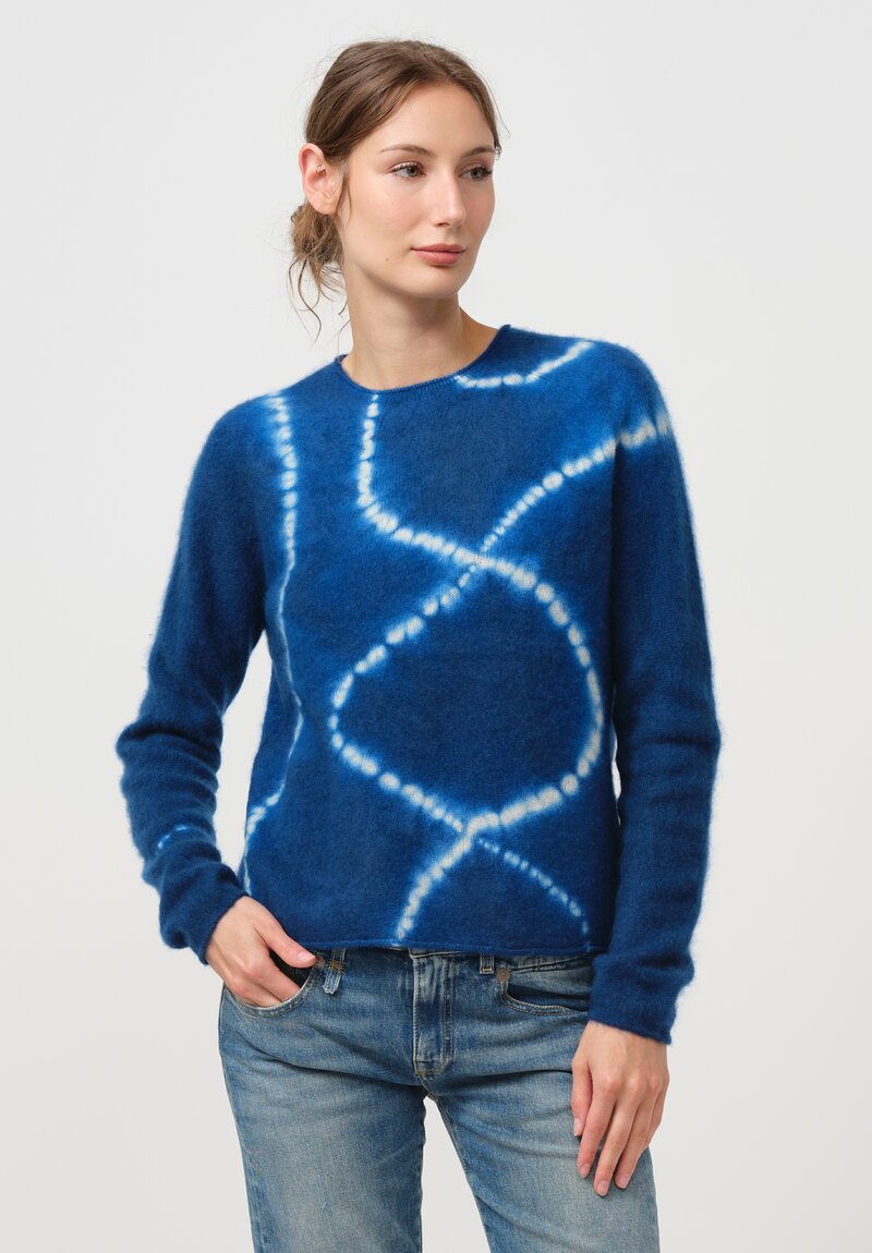 Suzusan Cashmere Mokume Shibori Rollneck Sweater in Dark Blue & Grey Line	