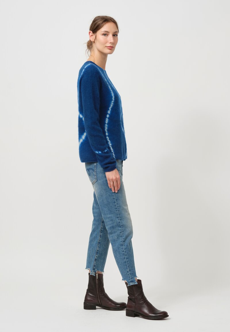 Suzusan Cashmere Mokume Shibori Rollneck Sweater in Dark Blue & Grey Line	