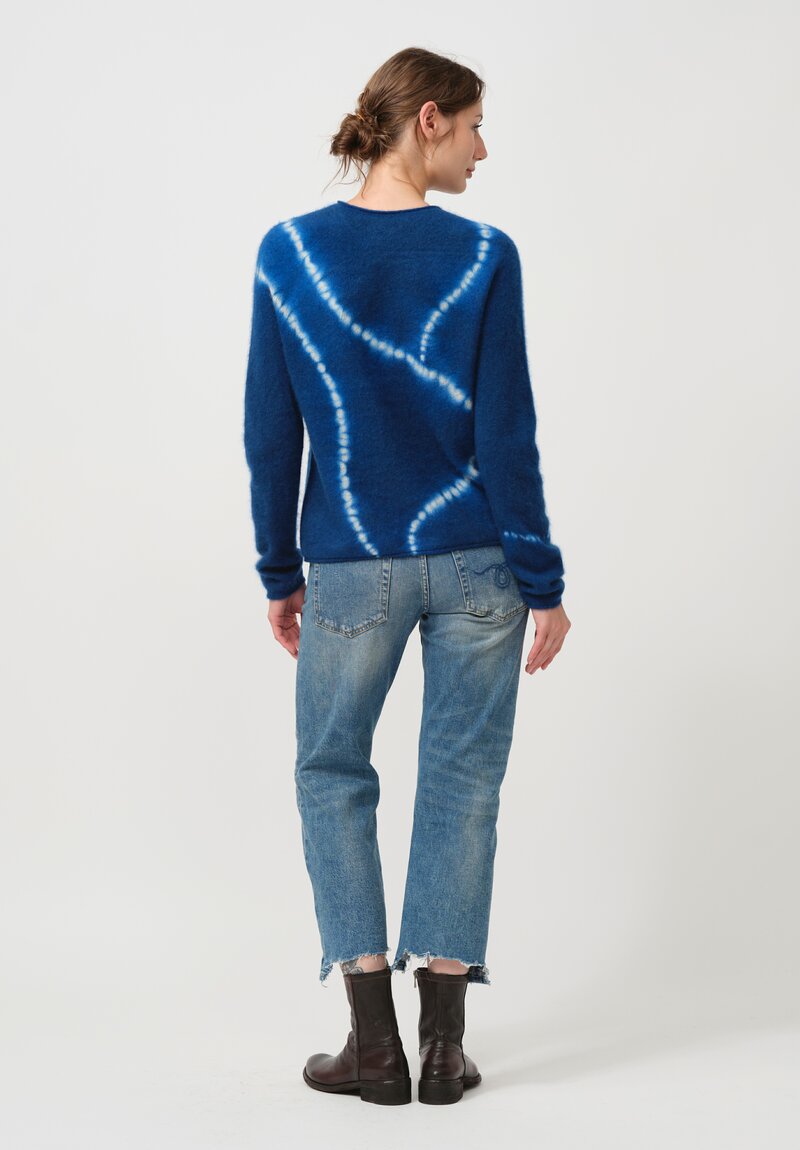 Suzusan Cashmere Mokume Shibori Rollneck Sweater in Dark Blue & Grey Line	