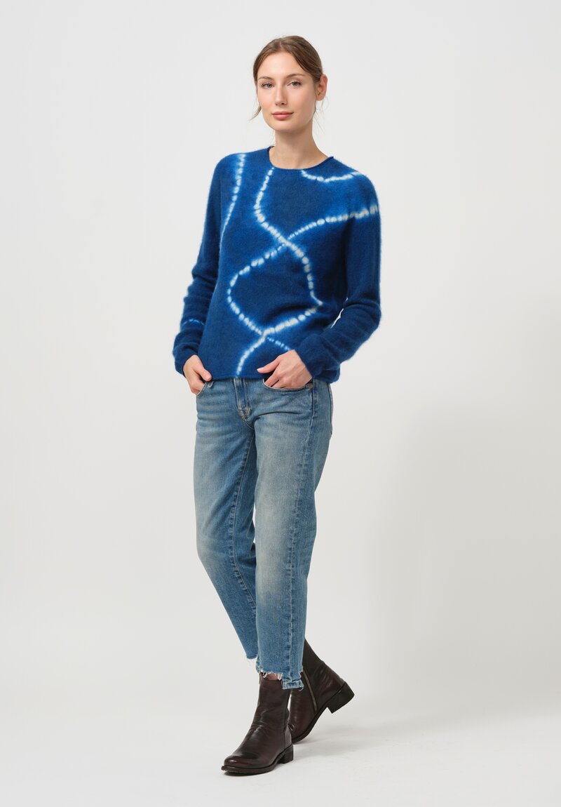 Suzusan Cashmere Mokume Shibori Rollneck Sweater in Dark Blue & Grey Line	