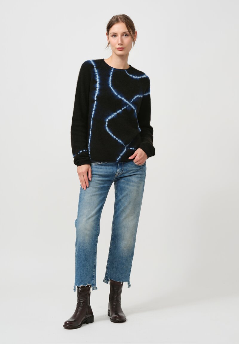 Suzusan Cashmere Mokume Shibori Rollneck Sweater in Natural White & Black Line	