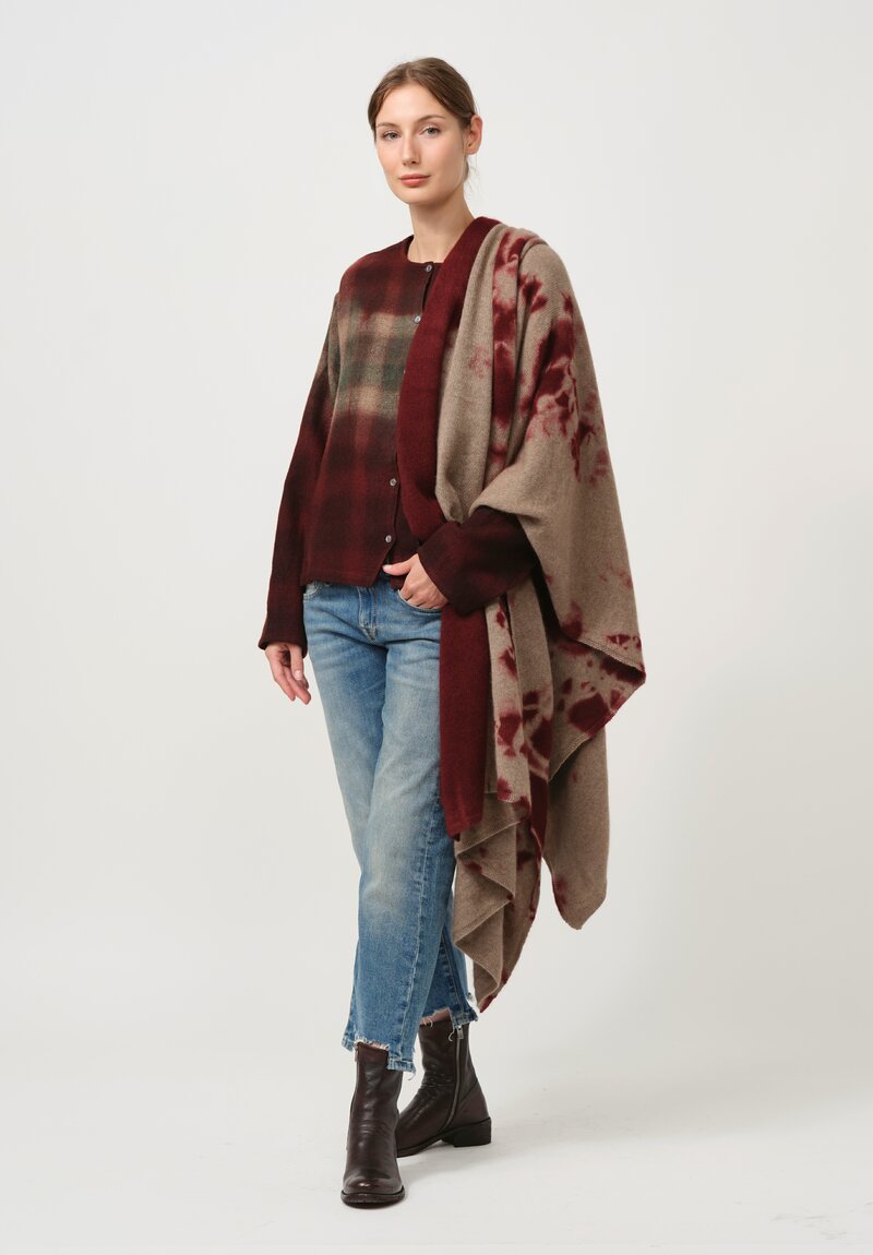 Suzusan Cashmere Shibori Travel Shawl in Bordeaux & Brown Fragment	