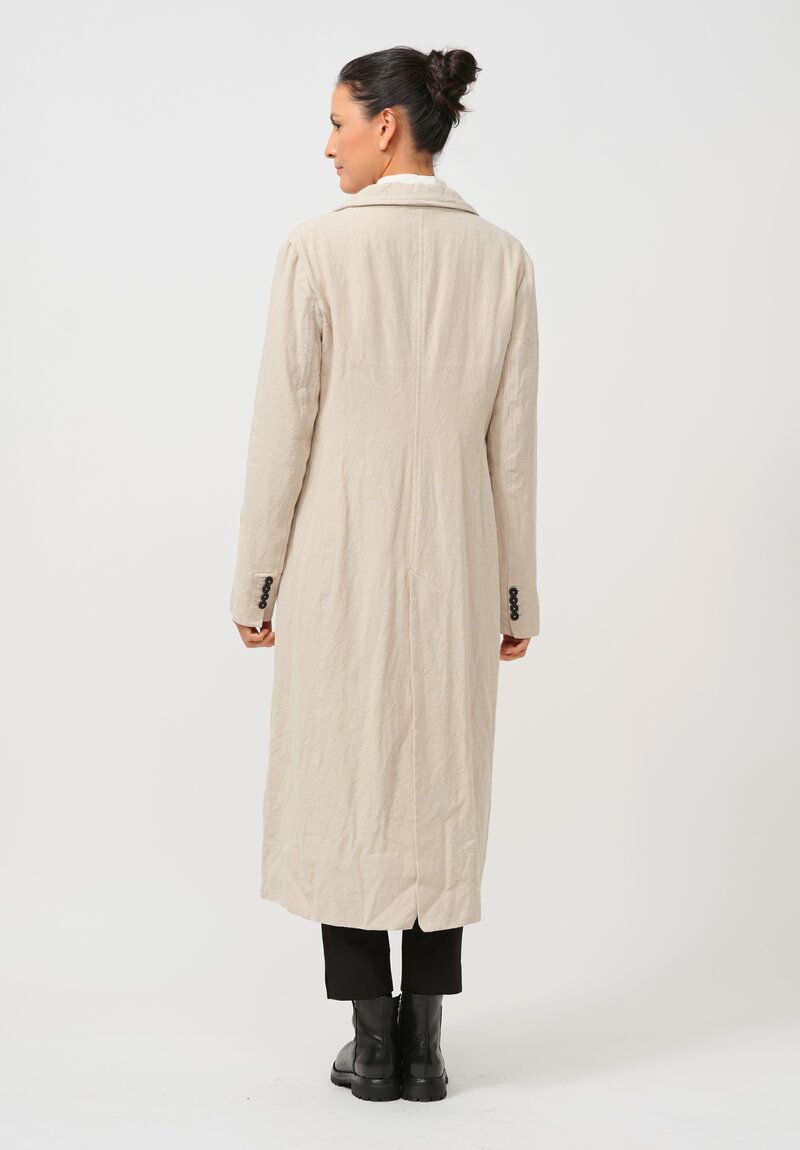 Rundholz Long Linen Overcoat in Bone White Melange	