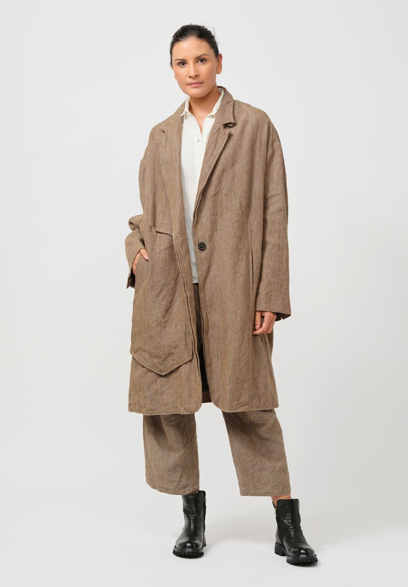 Rundholz Relaxed Linen Overcoat in Camel Brown Melange	