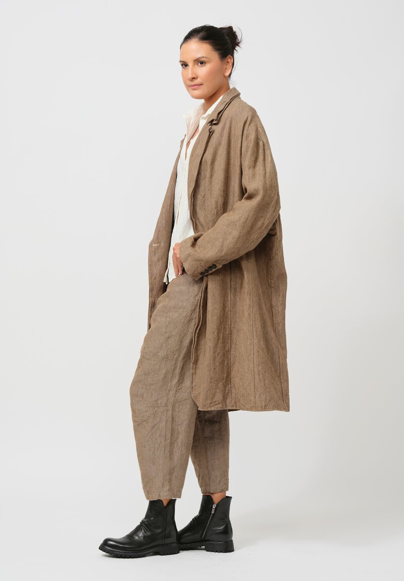 Rundholz Relaxed Linen Overcoat in Camel Brown Melange	