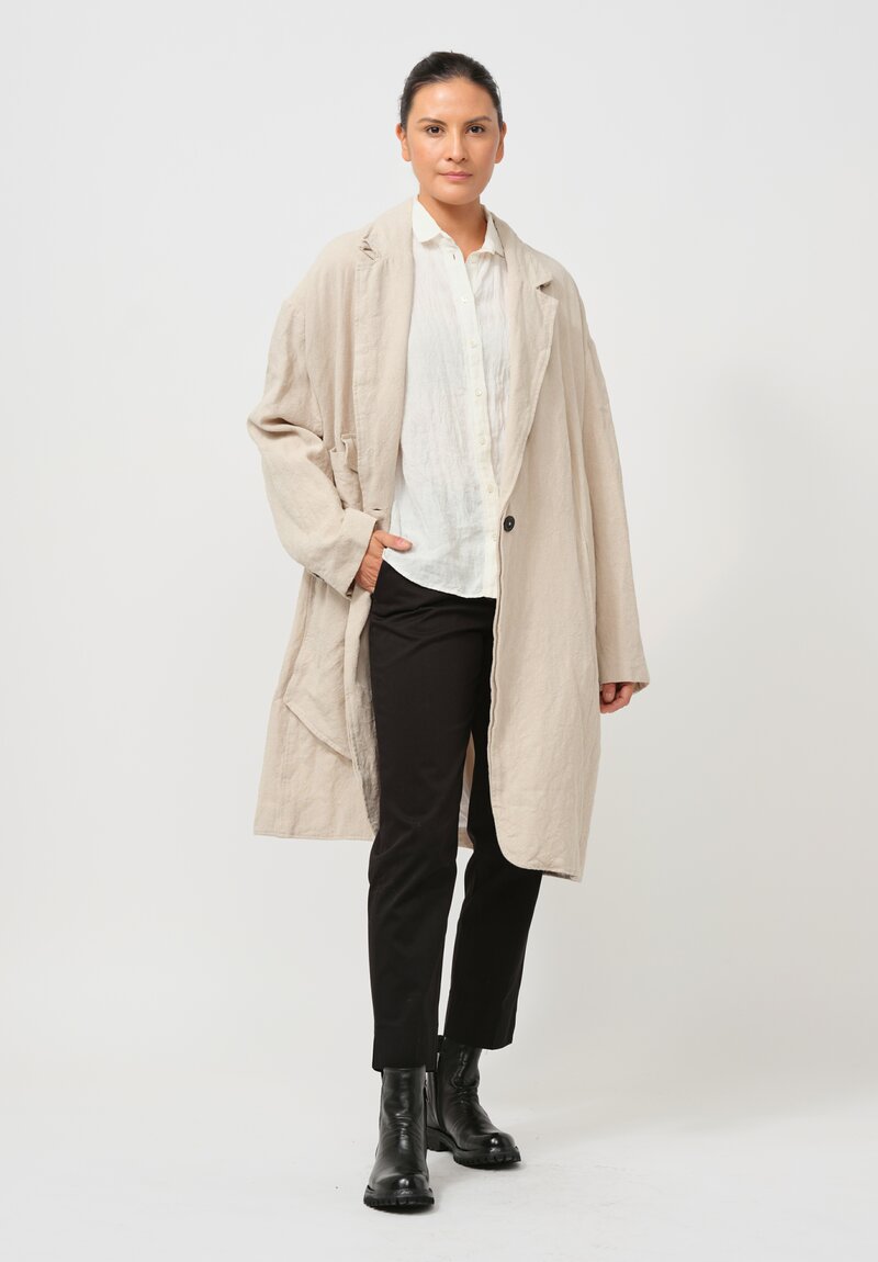 Rundholz Relaxed Linen Overcoat in Bone White Melange	