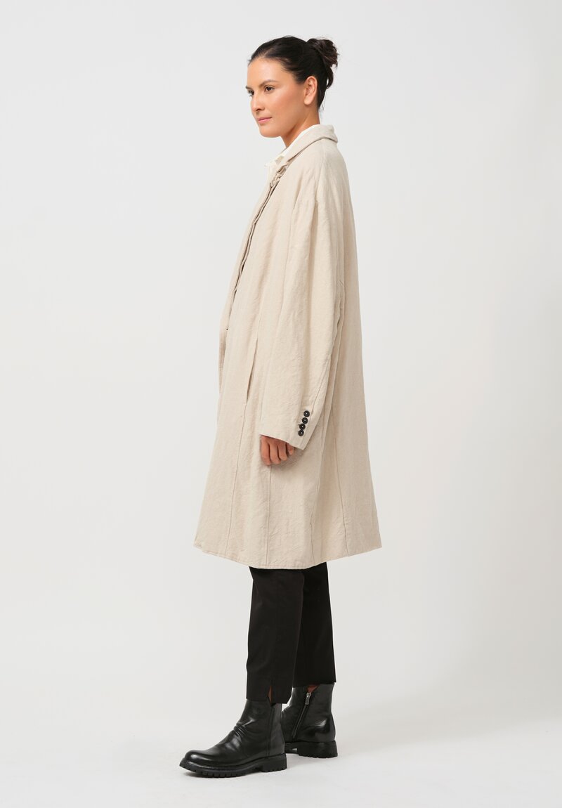 Rundholz Relaxed Linen Overcoat in Bone White Melange	