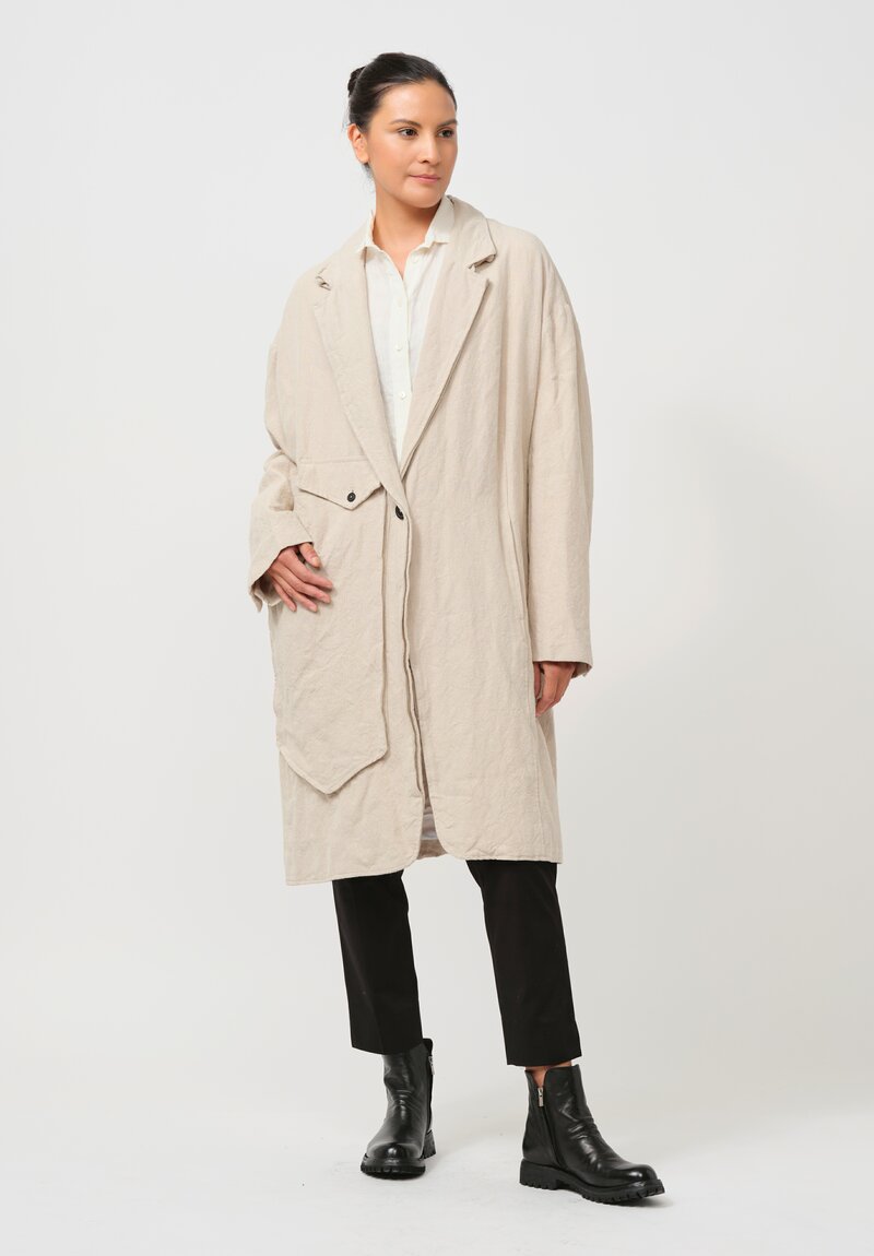 Rundholz Relaxed Linen Overcoat in Bone White Melange	