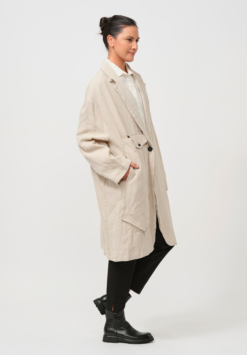 Rundholz Relaxed Linen Overcoat in Bone White Melange	