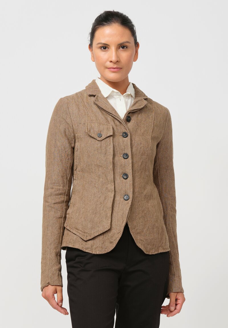 Rundholz Linen Pocket-Front Jacket in Camel Brown Melange	