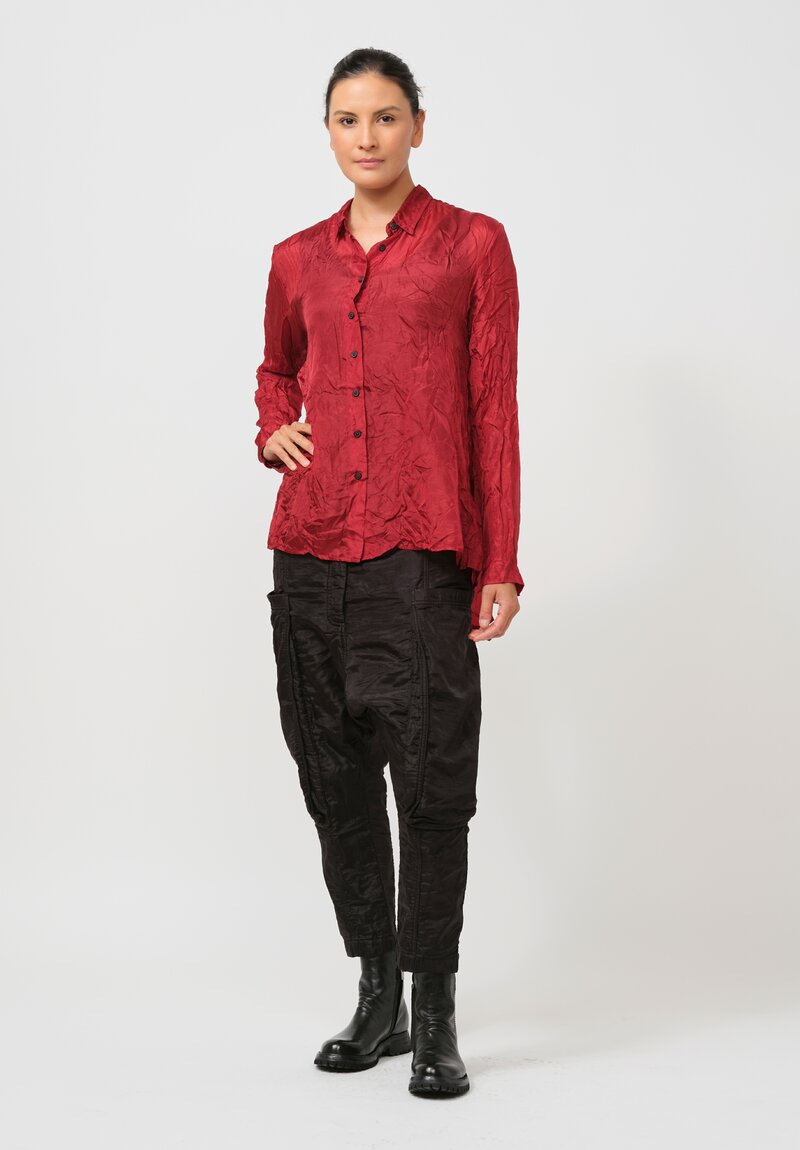 Rundholz Crinkled Silk Blouse in Sunset Red Cloud	