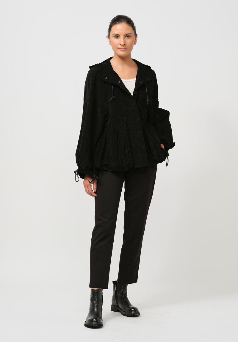 Rundholz Dip Hooded Cotton Velvet Swing Jacket in Black	