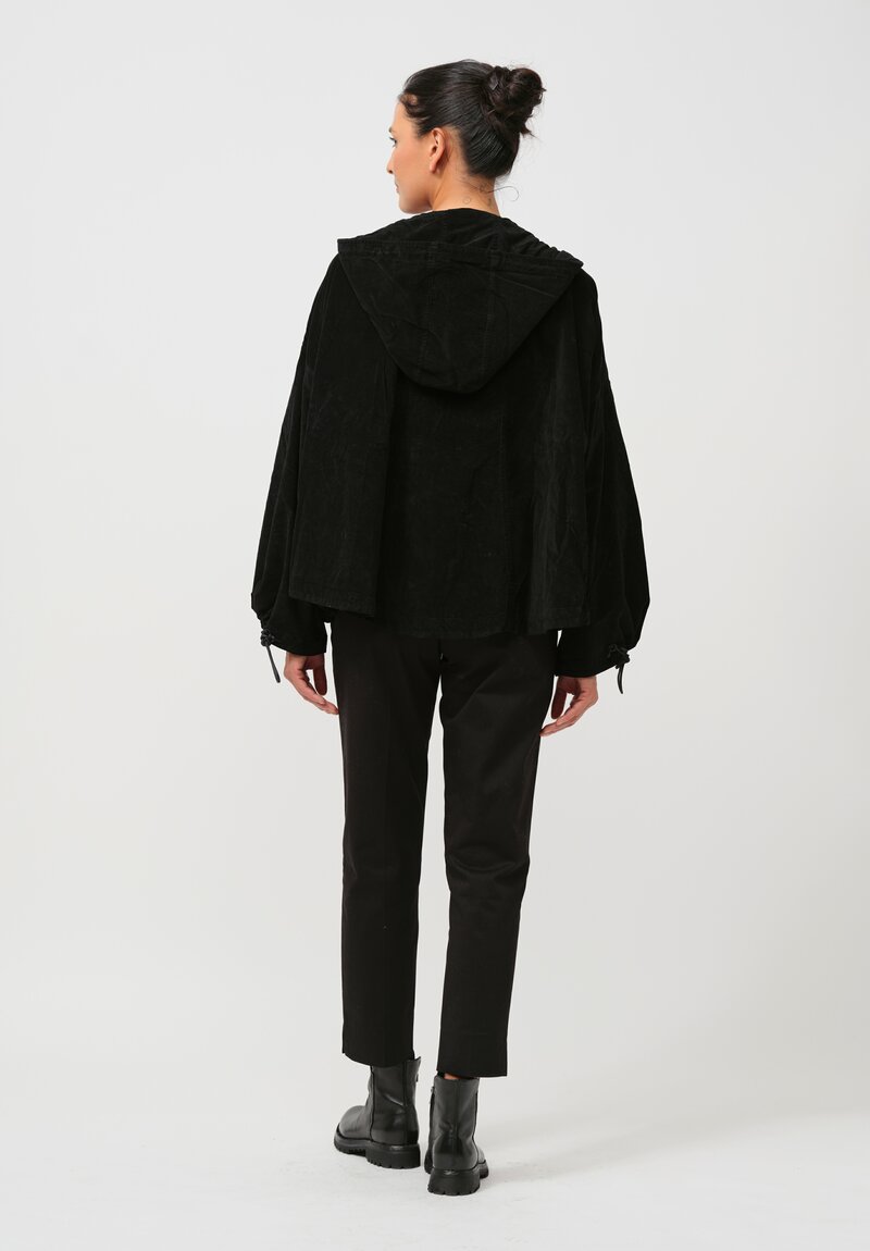 Rundholz Dip Hooded Cotton Velvet Swing Jacket in Black	