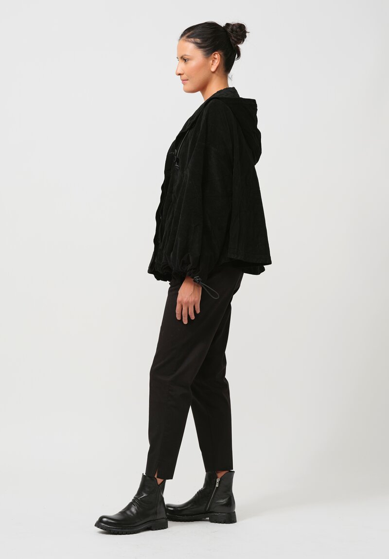 Rundholz Dip Hooded Cotton Velvet Swing Jacket in Black	