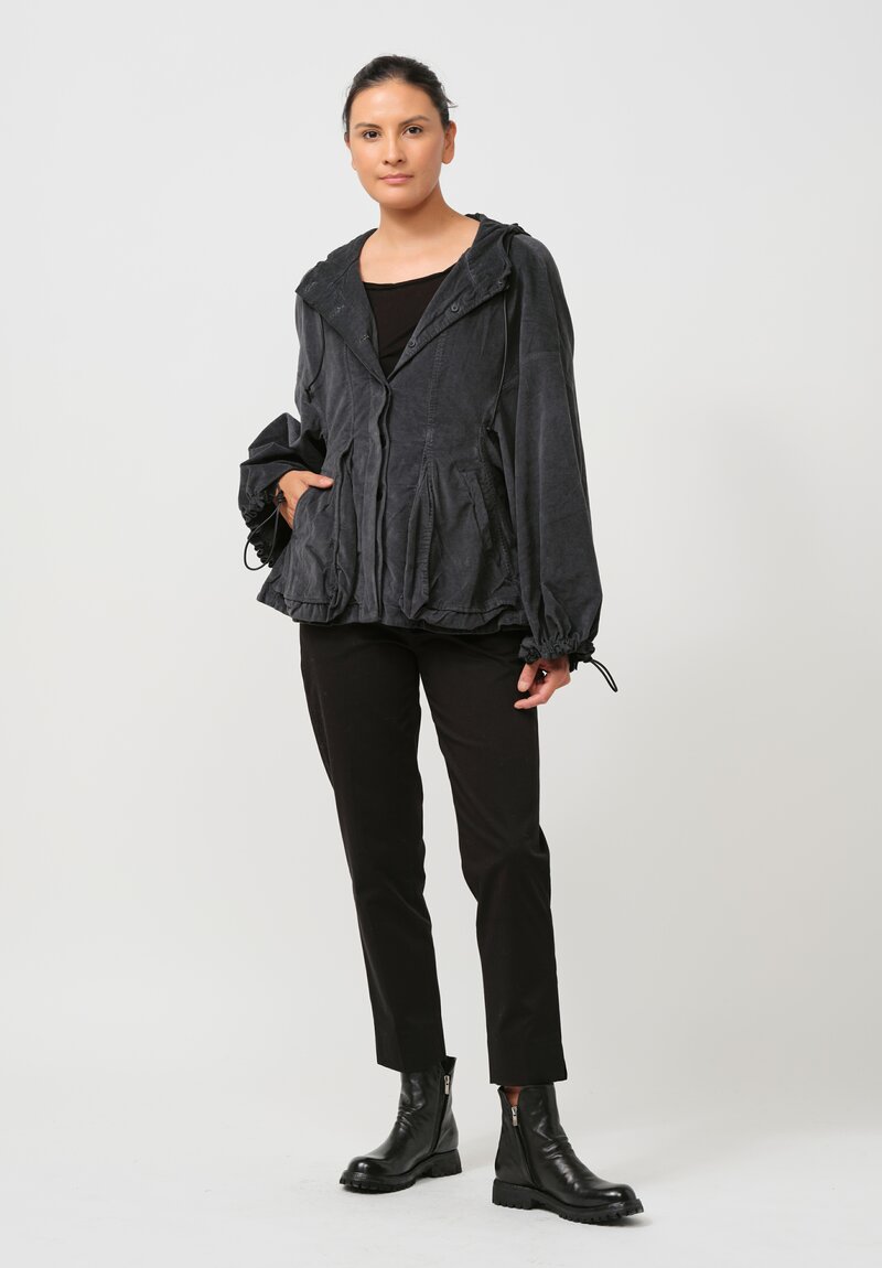 Rundholz Dip Hooded Cotton Velvet Swing Jacket in Coal Cloud Grey	