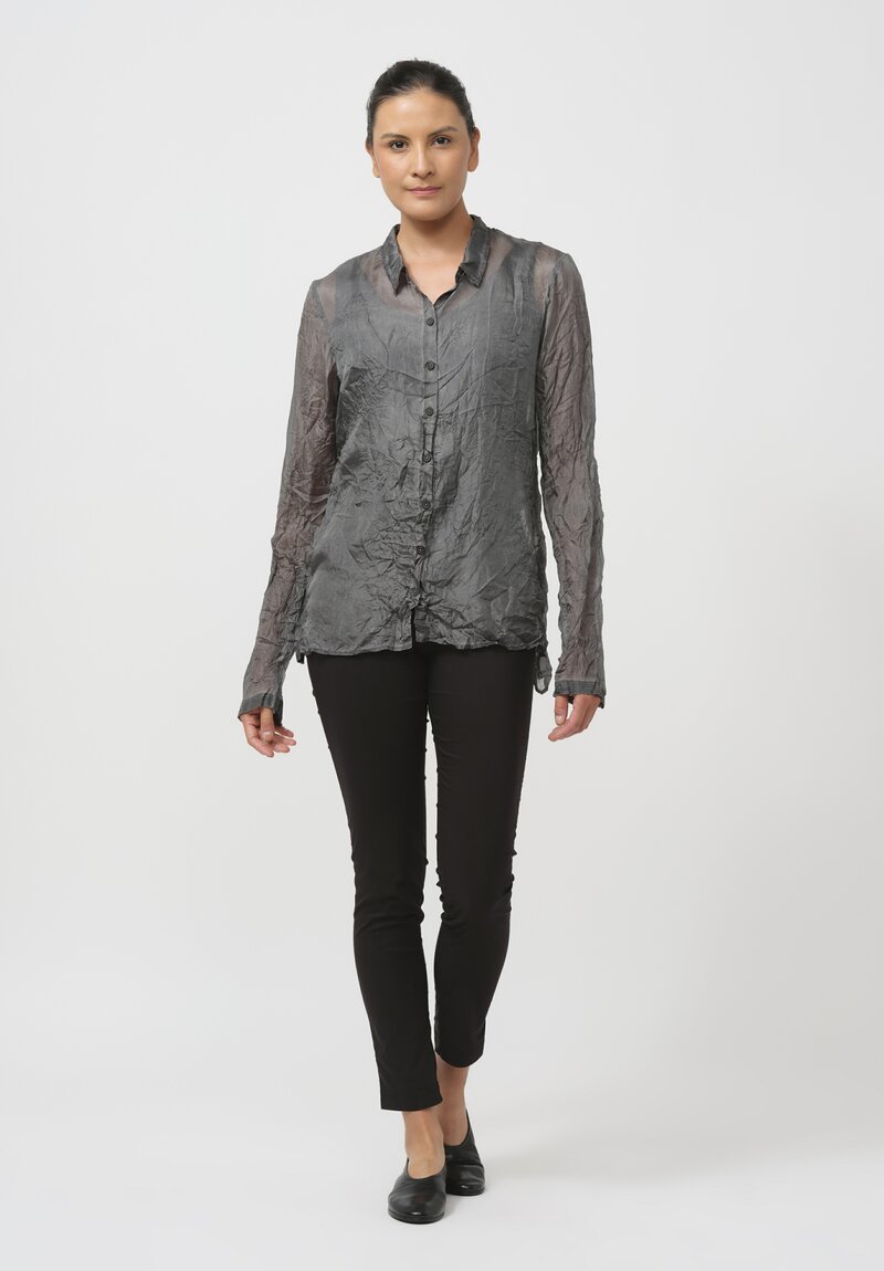 Rundholz Dip Crinkled Silk Blouse in Coal Cloud Grey	