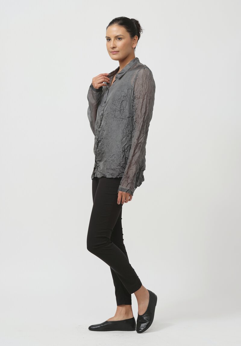 Rundholz Dip Crinkled Silk Blouse in Coal Cloud Grey	