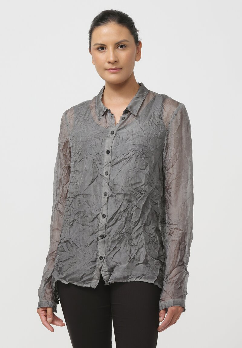 Rundholz Dip Crinkled Silk Blouse in Pencil Cloud Grey	