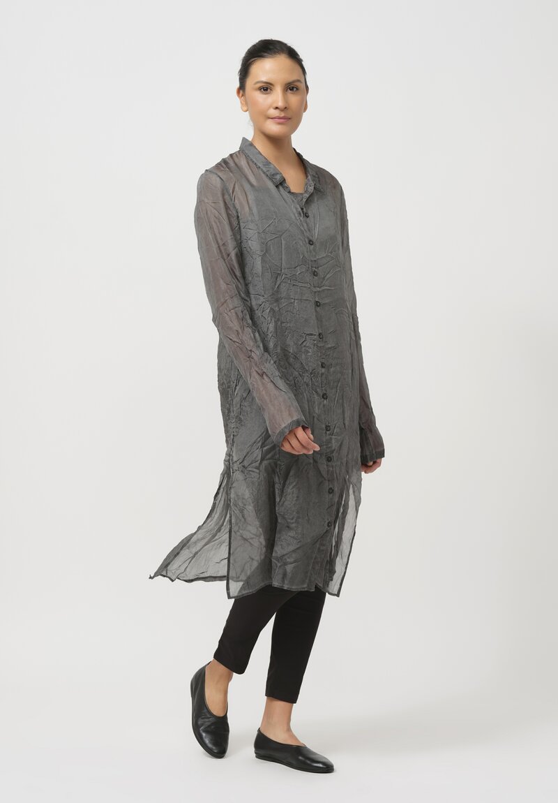 Rundholz Dip Crinkled Silk Tunic in Coal Cloud Grey	