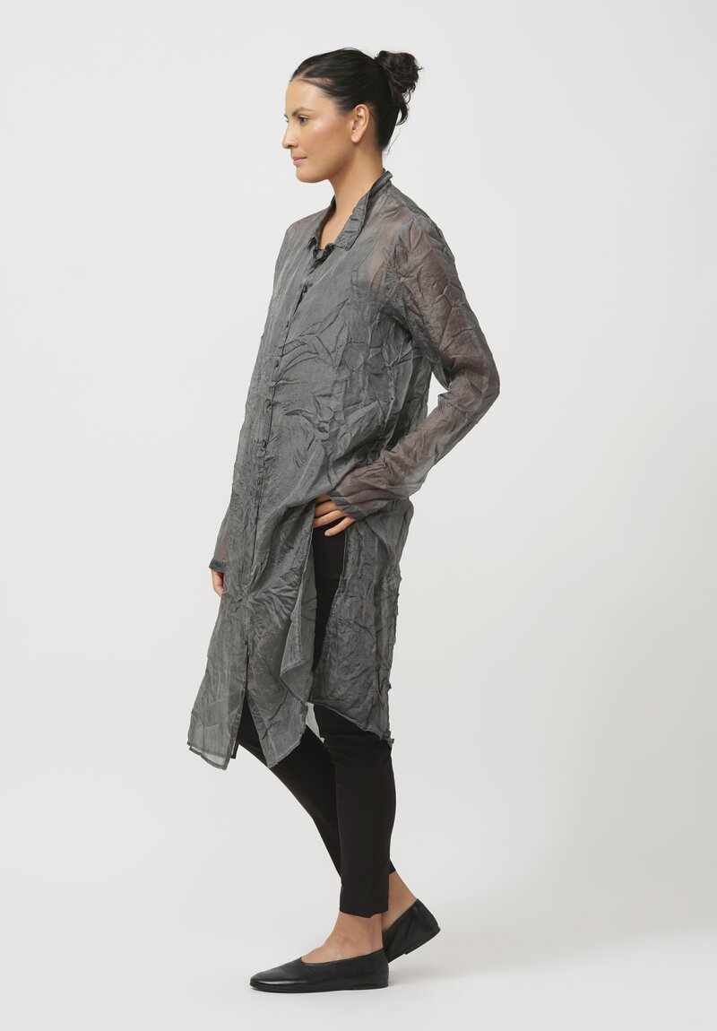 Rundholz Dip Crinkled Silk Tunic in Coal Cloud Grey	