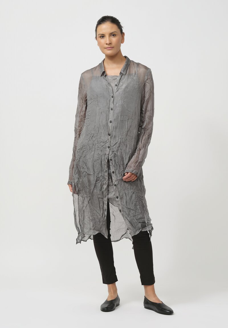 Rundholz Dip Crinkled Silk Tunic in Pencil Cloud Grey	