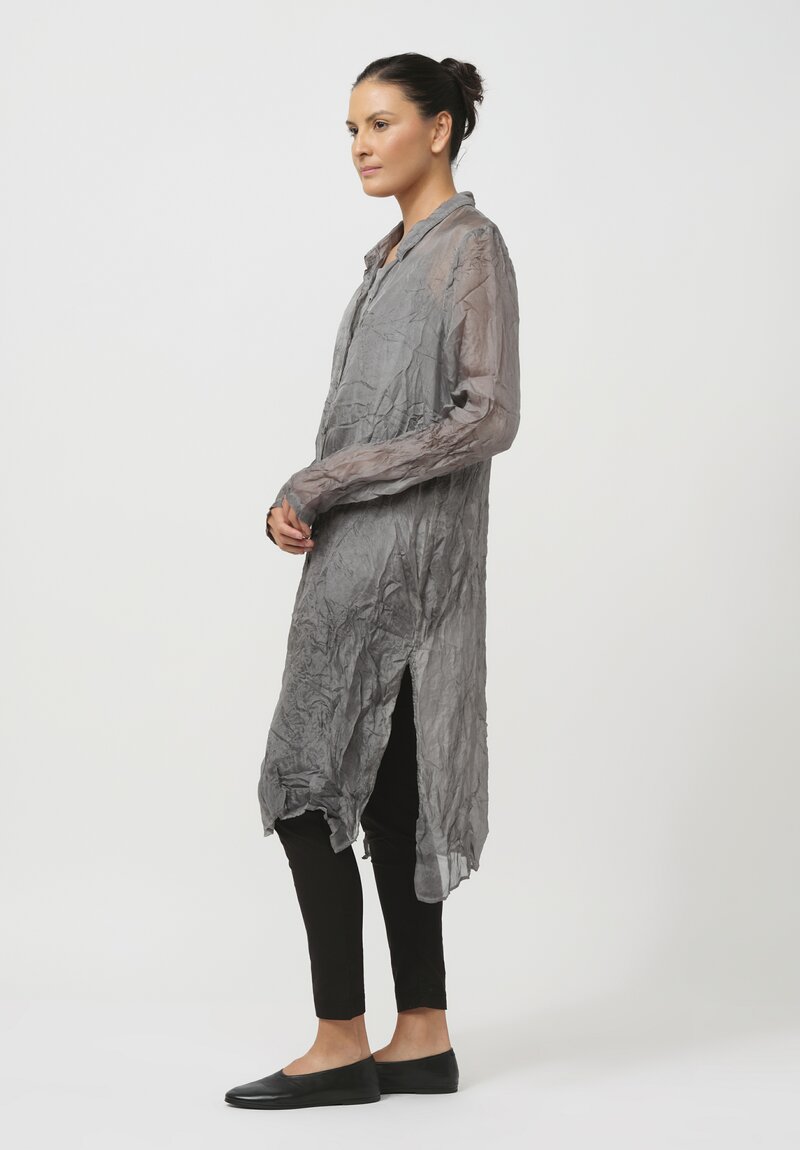 Rundholz Dip Crinkled Silk Tunic in Pencil Cloud Grey	