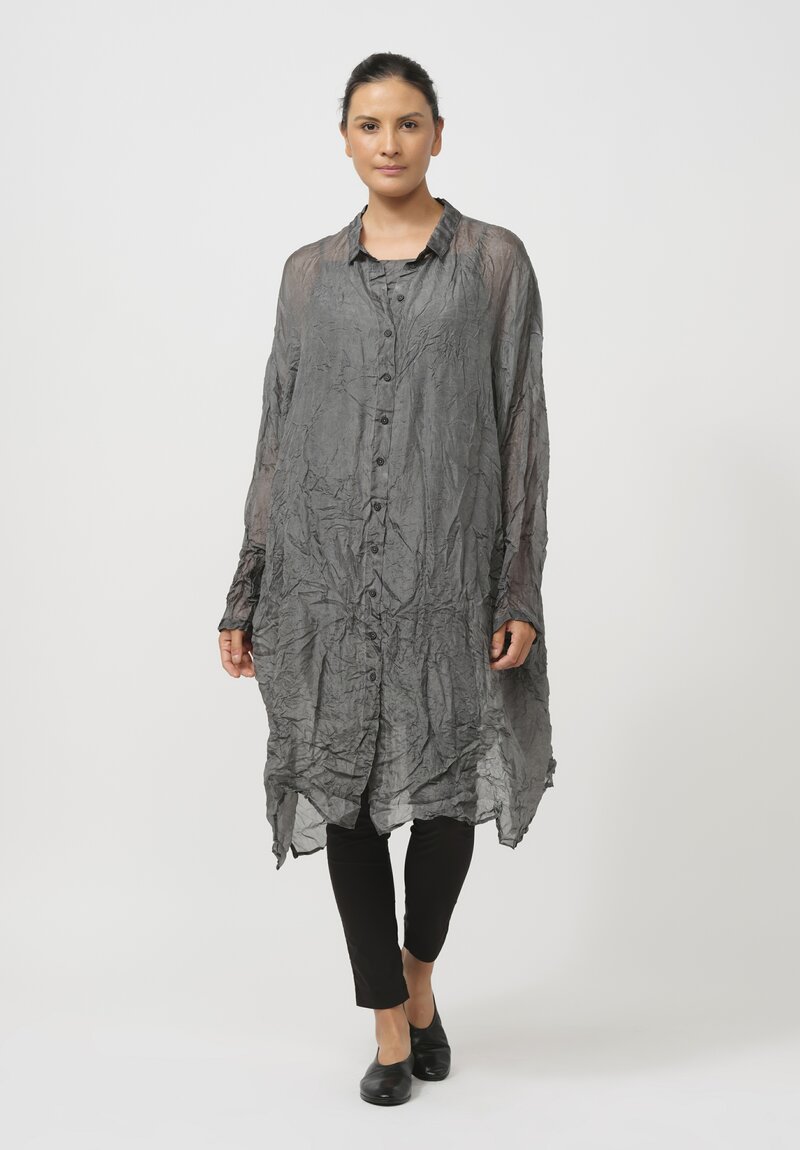 Rundholz Dip Relaxed Crinkled Silk Tunic in Coal Cloud Grey	