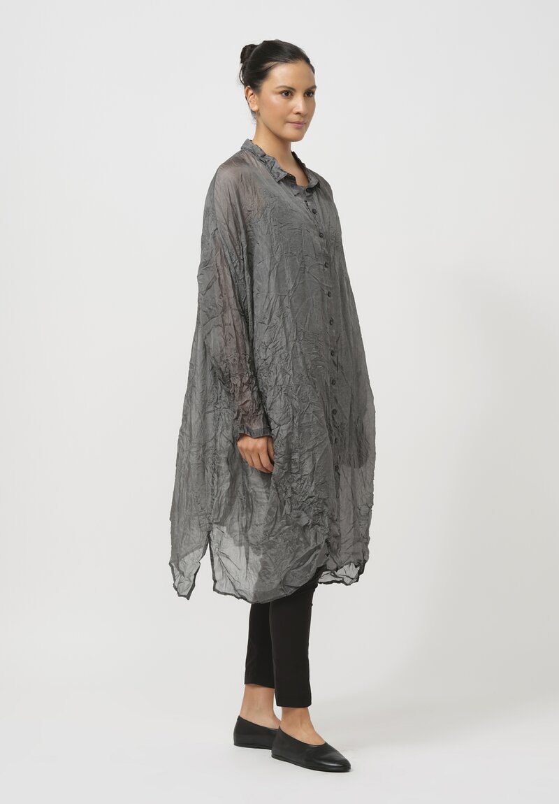 Rundholz Dip Relaxed Crinkled Silk Tunic in Coal Cloud Grey	