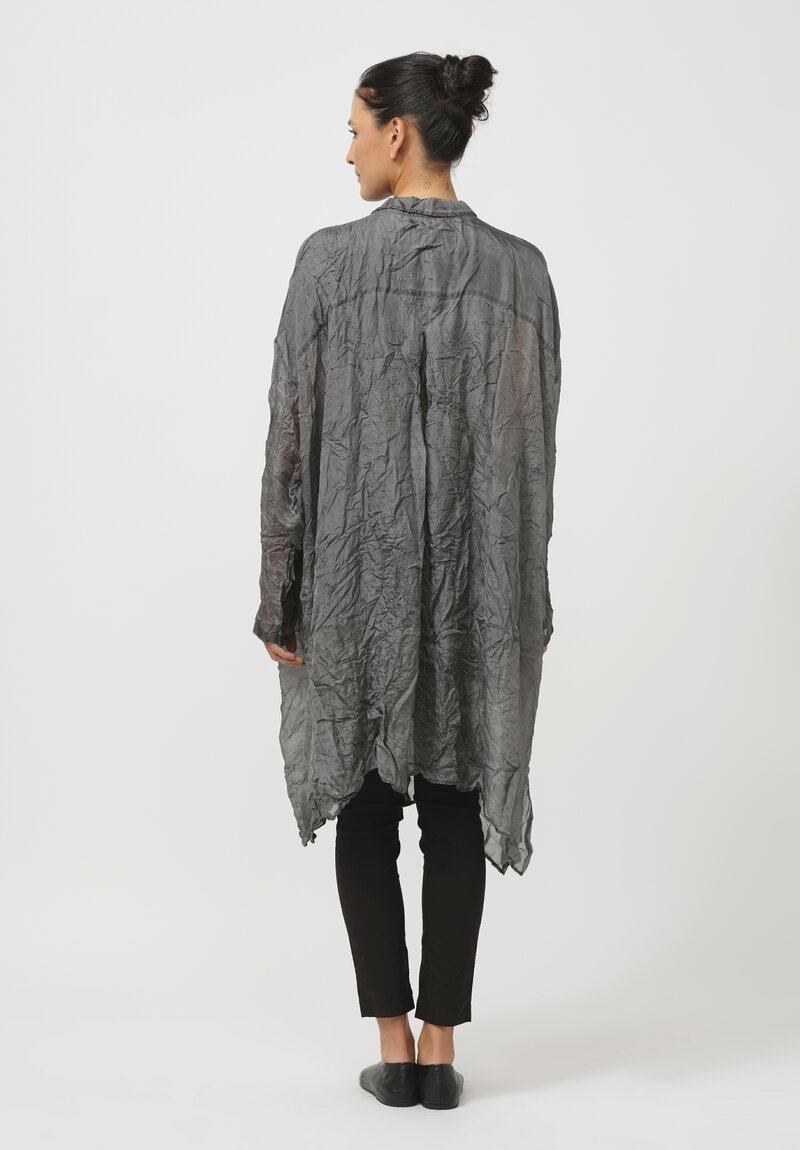 Rundholz Dip Relaxed Crinkled Silk Tunic in Coal Cloud Grey	