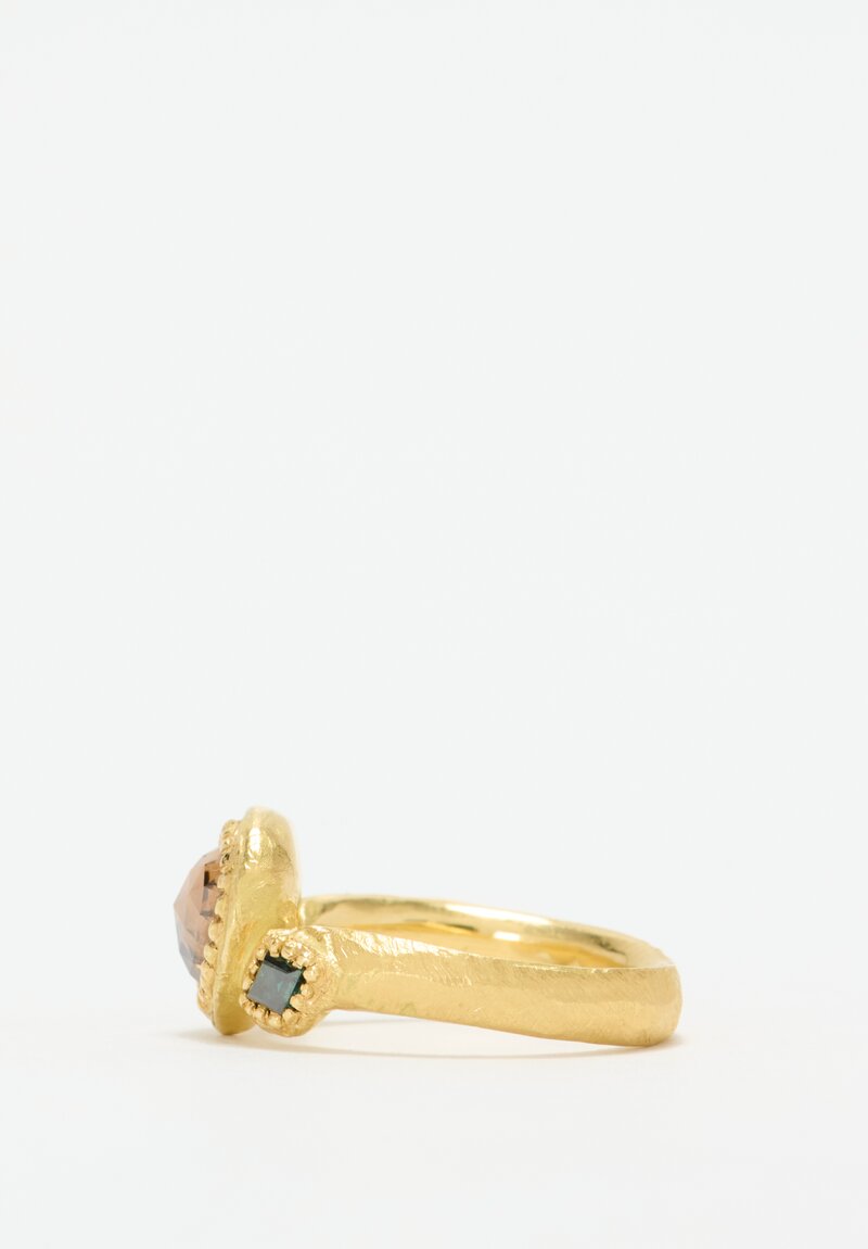 Karen Liberman 18k, Cognac & Teal Diamond Ring 