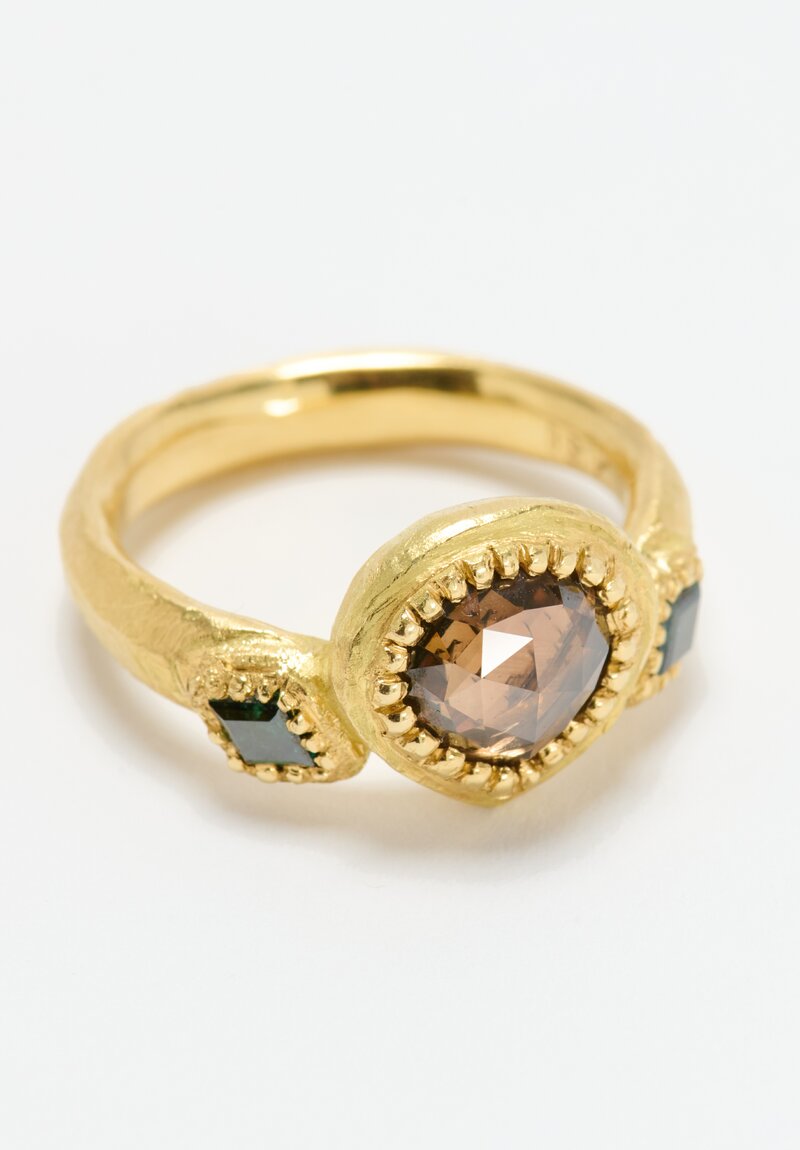 Karen Liberman 18k, Cognac & Teal Diamond Ring 