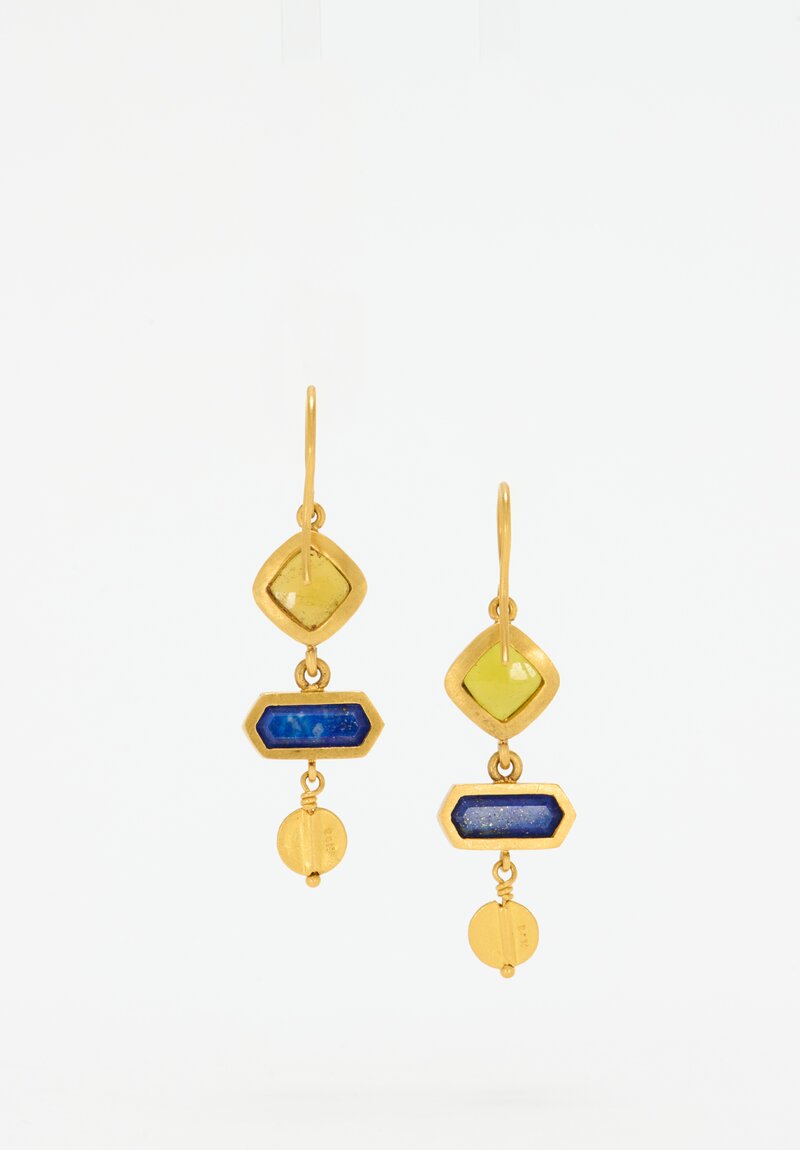 Karen Liberman 24k, Tourmaline and Lapis Lazuli Earrings	