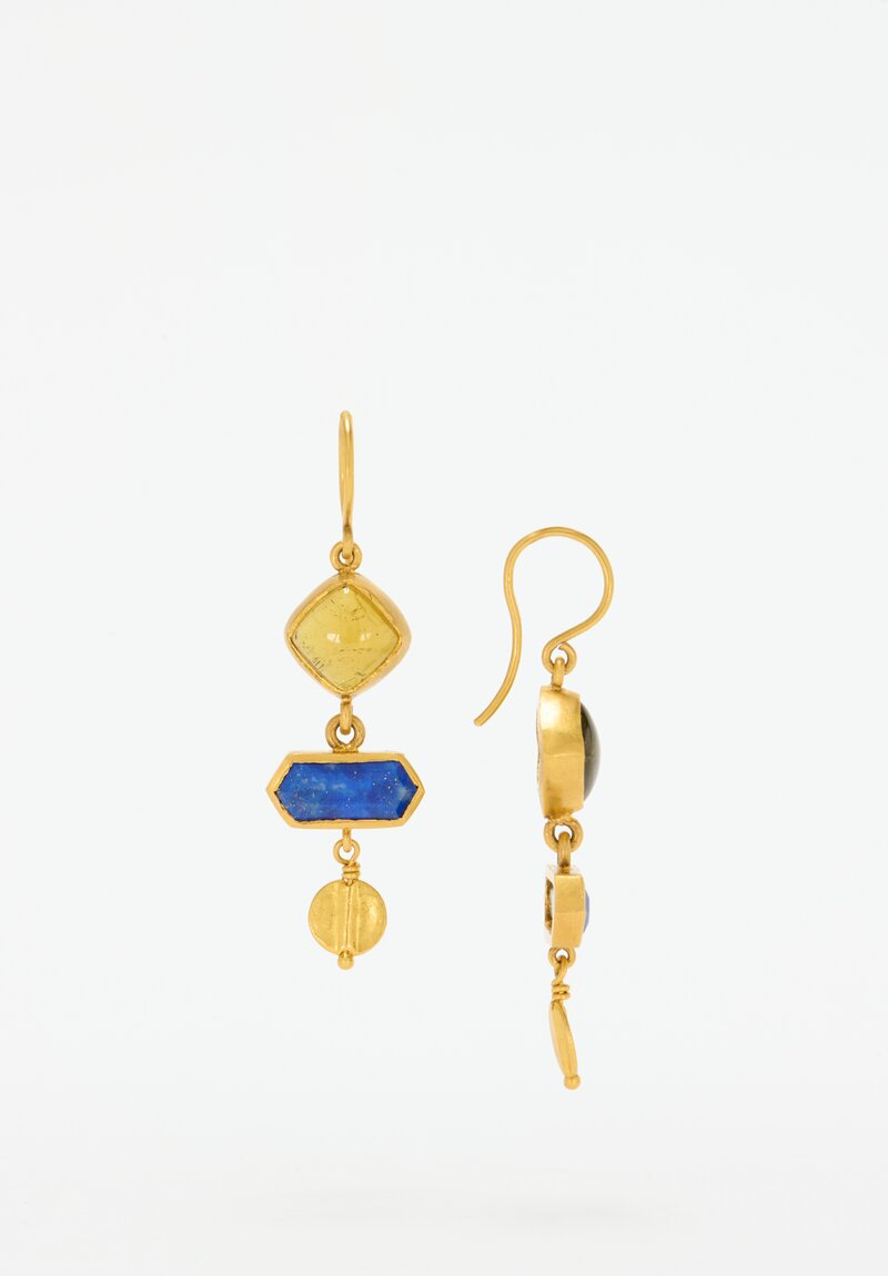 Karen Liberman 24k, Tourmaline and Lapis Lazuli Earrings	