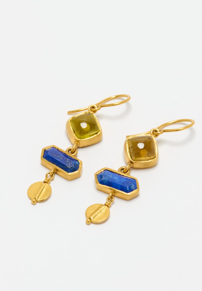 Karen Liberman 24k, Tourmaline and Lapis Lazuli Earrings	