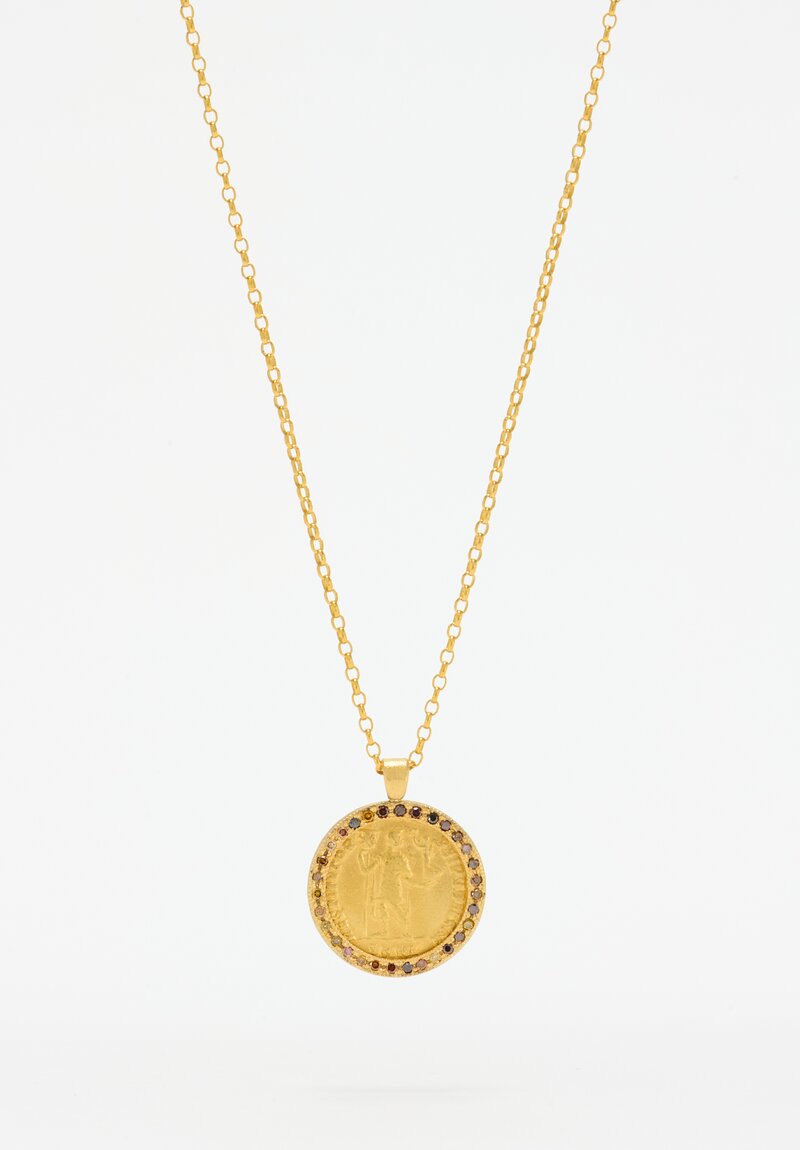 Karen Liberman 22k Chain, Roman Coin & Colored Diamond Pendant Necklace	