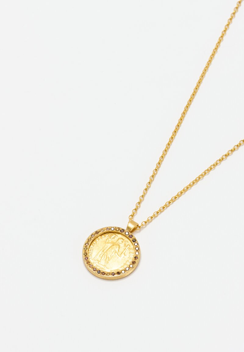 Karen Liberman 22k Chain, Roman Coin & Colored Diamond Pendant Necklace	