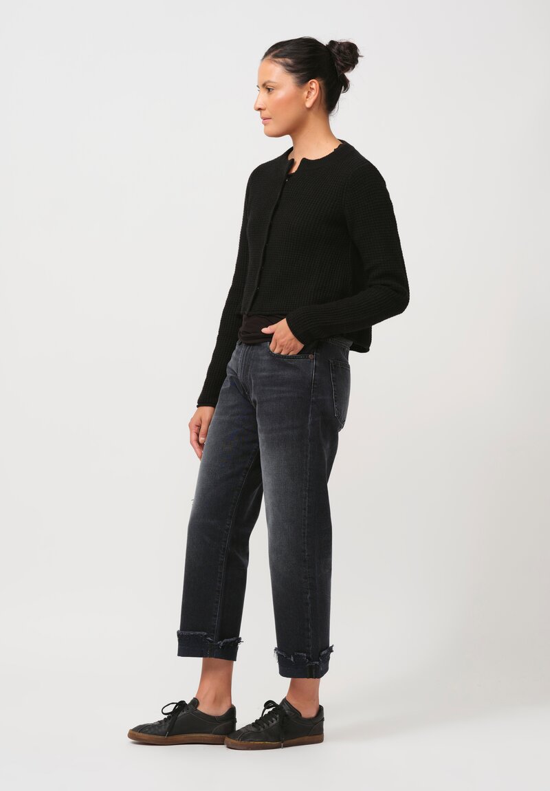 Rundholz Black Label Cropped Waffle-Knit Cardigan in Black	