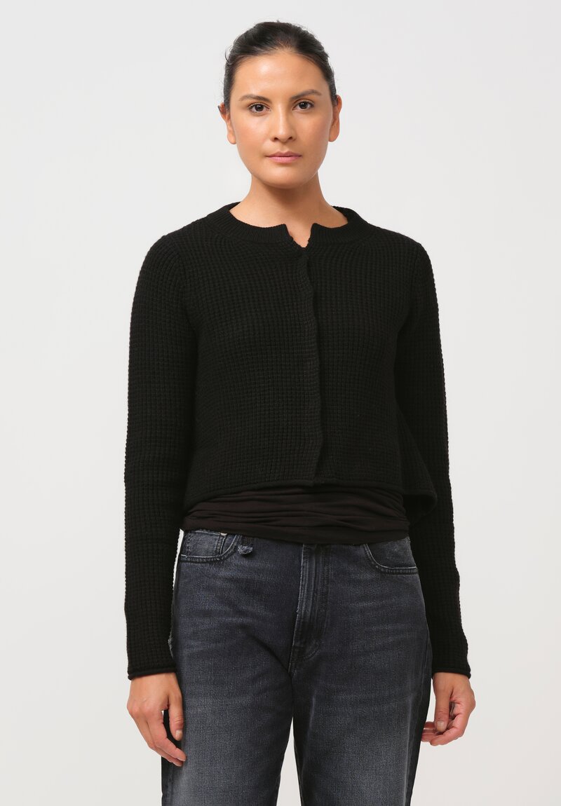 Rundholz Black Label Cropped Waffle-Knit Cardigan in Black	