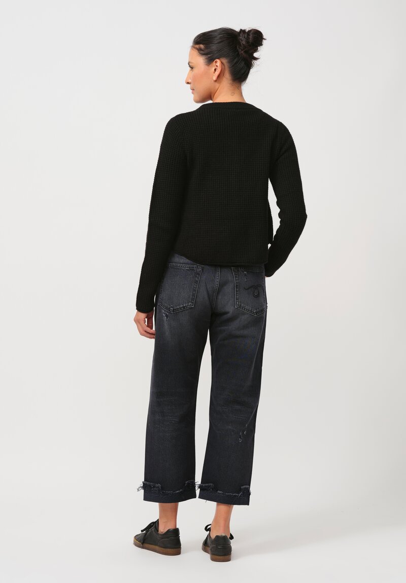 Rundholz Black Label Cropped Waffle-Knit Cardigan in Black	