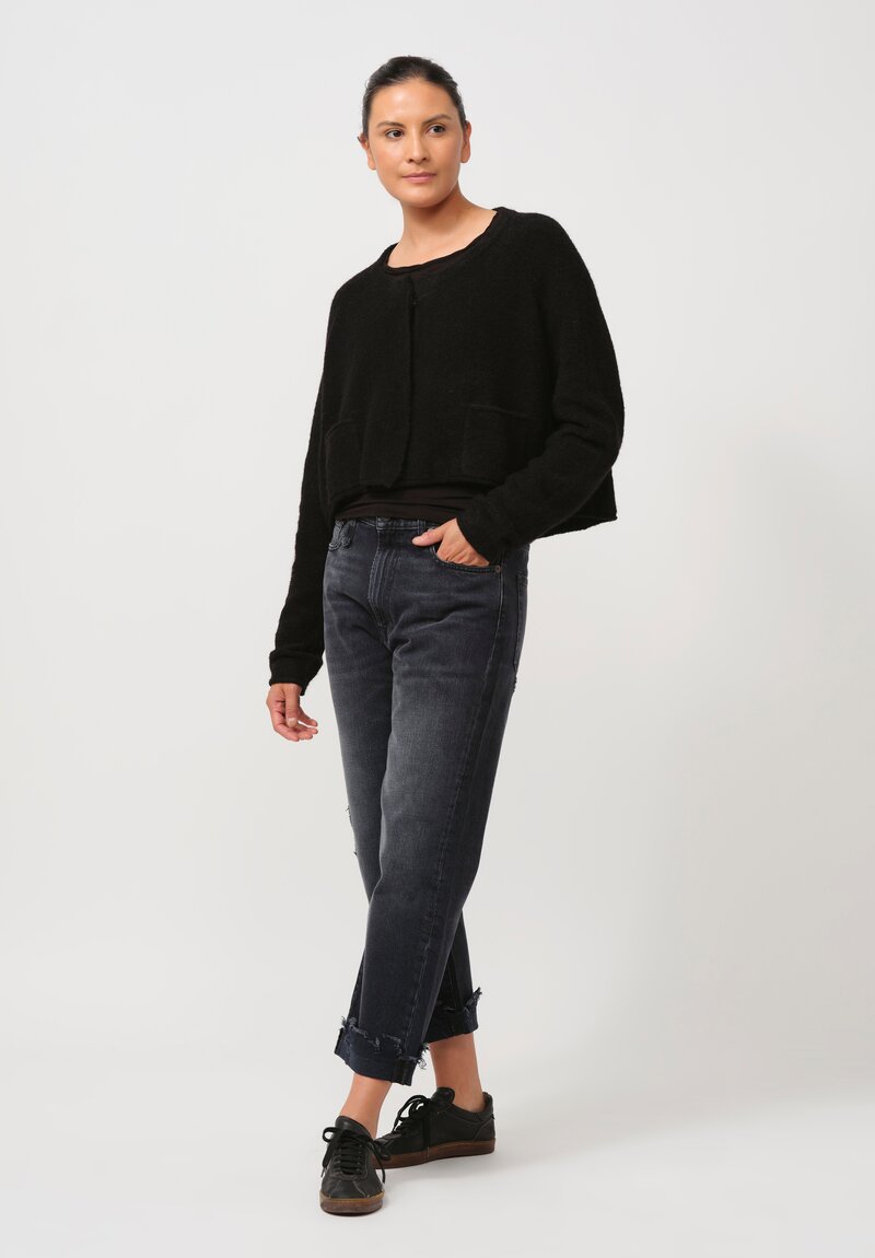 Rundholz Black Label Cropped Felted Knit Cardigan in Black	