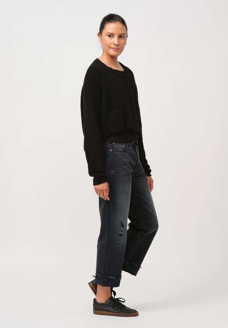 Rundholz Black Label Cropped Felted Knit Cardigan in Black	