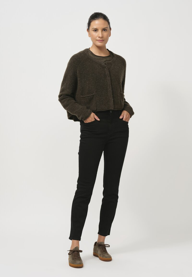 Rundholz Black Label Cropped Felted Knit Cardigan in Jungle Green