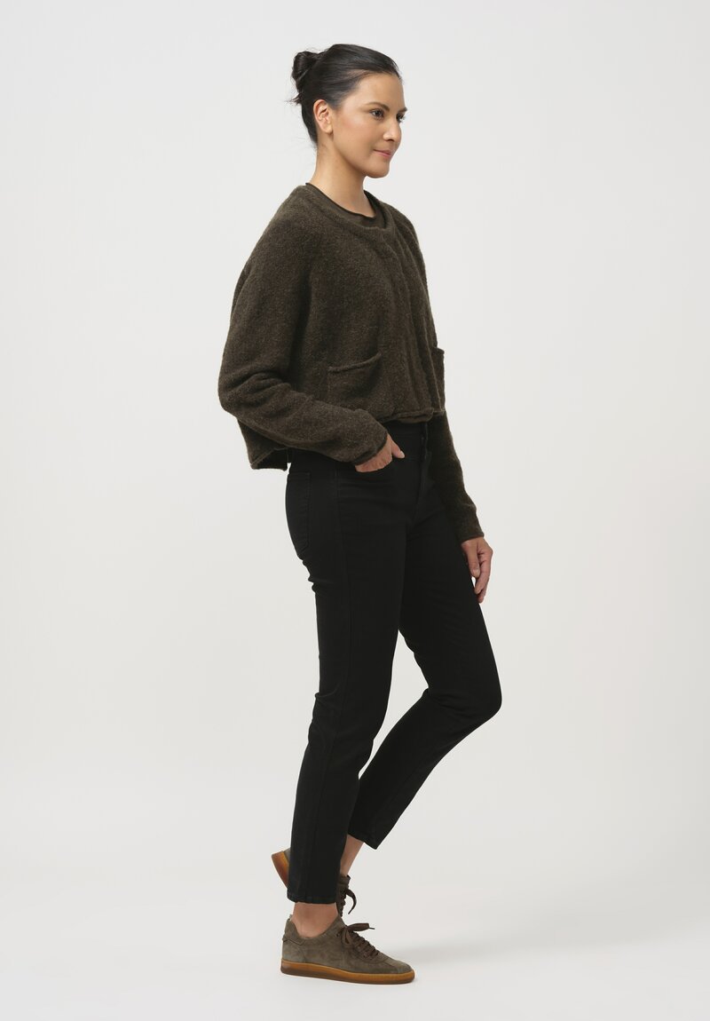 Rundholz Black Label Cropped Felted Knit Cardigan in Jungle Green