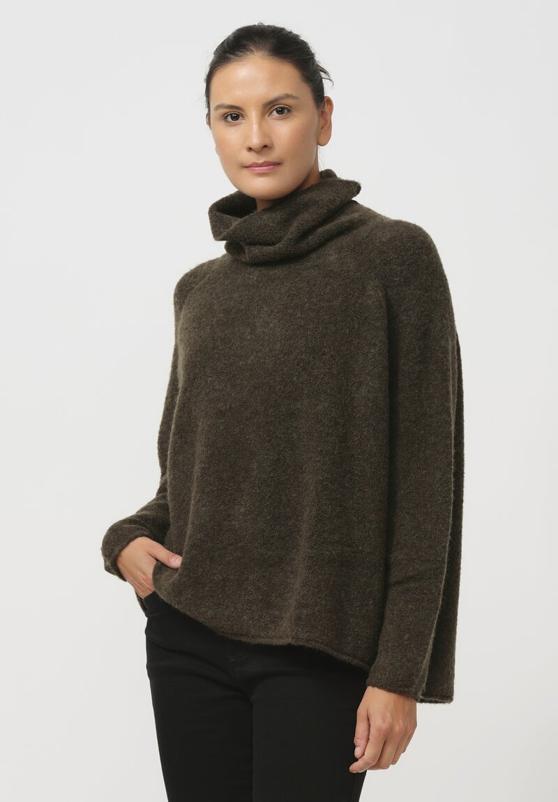 Rundholz Black Label Felted Mock Neck Sweater in Peat Green	