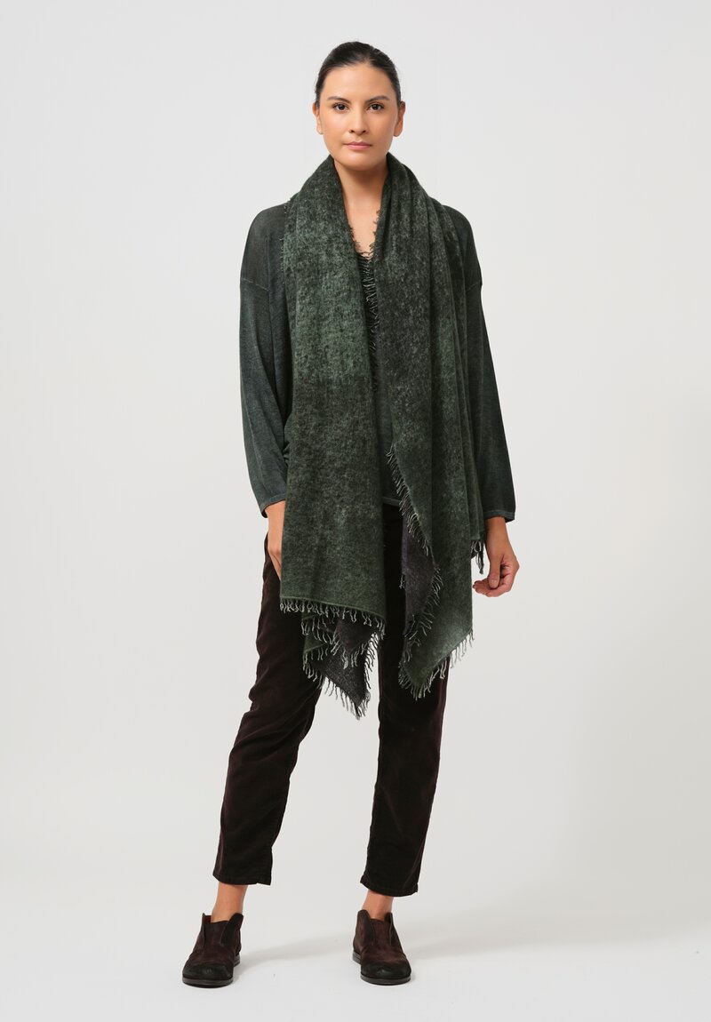 Avant Toi Hand-Painted Cashmere Stola Scarf in Nero Moss Green	