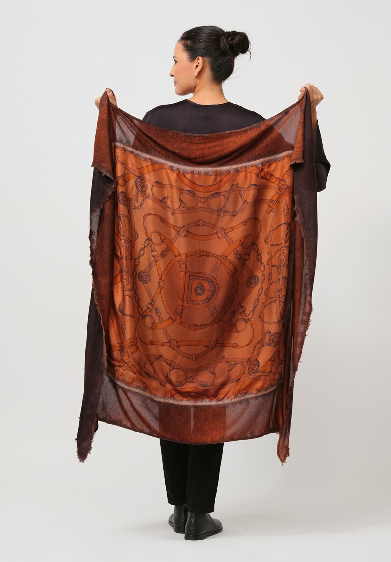 Avant Toi One-of-a-Kind Cashmere & Silk Foulard Scarf in Mango Brown Briglia	