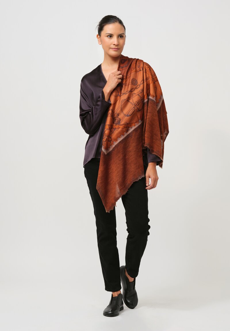 Avant Toi One-of-a-Kind Cashmere & Silk Foulard Scarf in Mango Brown Briglia	