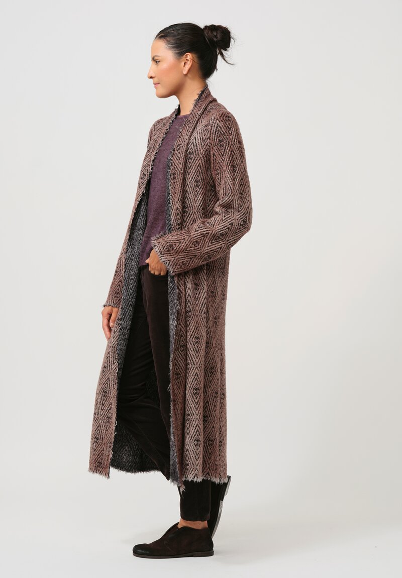 Avant Toi Hand-Painted Diamante Jacquard Duster in Nero Avena Brown	